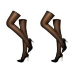 Planetarium Hub Women's Full Coverage Transparent Thigh High Full Long Legs Length Stocking Socks (2 Black)