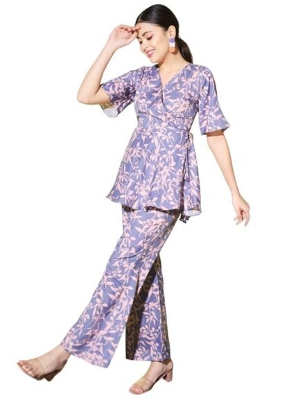 Women's Top with Pant Botnical Printed Co-ord Set