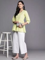 Green Printed Cotton Straight Kurti - Image 3
