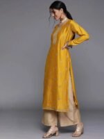 Yellow Embellished Silk Kurta - Image 2